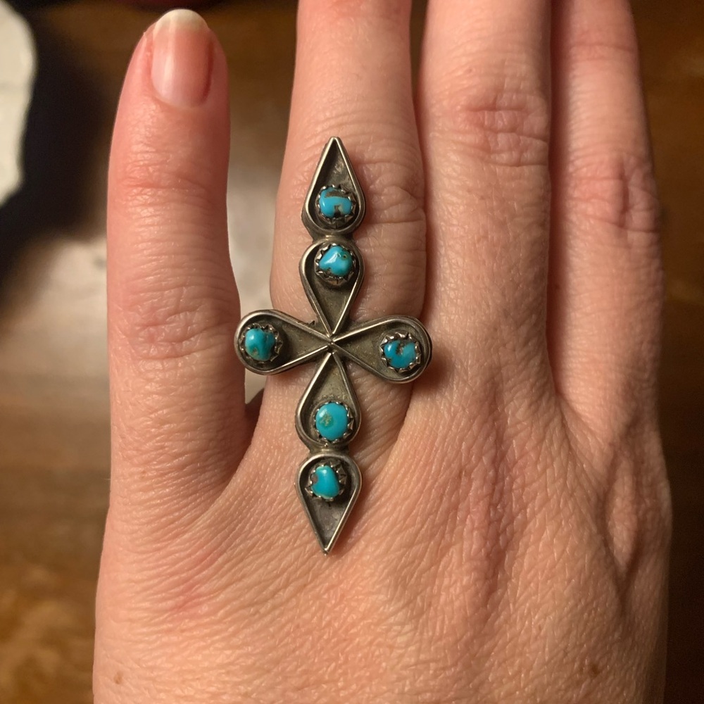 Turquoise Silver Cross Ring